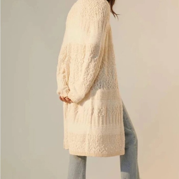 Anthropologie Textured Duster Cardigan Medium Ivory Open Style - Picture 3 of 6